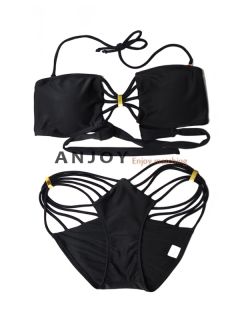 2012 New Women 2pc Sexy Black Swimwear Padded Bikini Swimsuit Playsuit