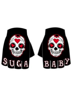 Too Fast Suga Baby Fingerless Gloves Sugar Skulls Rockabilly Gothic Punk Tattoo