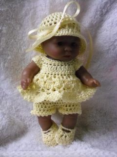 Crocheted Set Clothes for 5 inch Berenguer Itty Bitty OOAK Cup Cake Doll