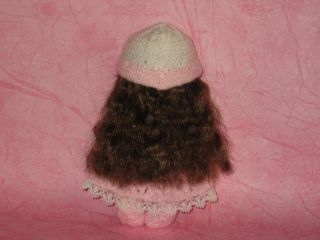 OOAK Berenguer 5" Itty Bitty Girl Pretty Pink Knit Dress Set Brown Doll Hair Wig