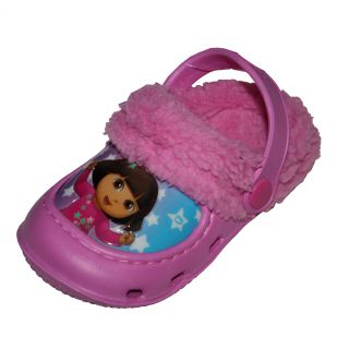 Dora The Explorer Faux Fur Slippers Clogs Shoes Toddler Small 5 6 "Stars"