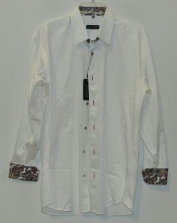 Jared Lang Mens L Solid Shirt with Paisley Cuffs White Rtl $180 00