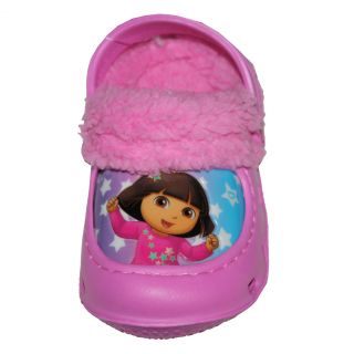 Dora The Explorer Faux Fur Slippers Clogs Shoes Toddler Small 5 6 "Stars"