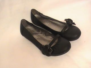 Girls Black Ballet Flats w Flower Design PY Girl Sz 9