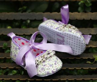 Pretty Purple Ribbon Tie w Trim Ballerina Slippers Baby Girls Shoes Size 1 2 3