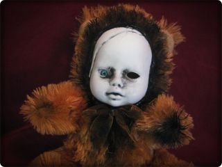 Creepy Halloween Horror Sweet Baby with One Eye Gothic Teddy Bear Plush Doll