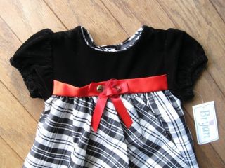 Baby Girls Black White Plaid Dress Velvet Bodice by Bryan Size 6 9 Months