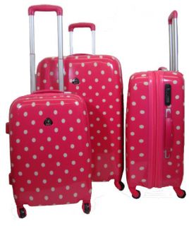 Pink White Polka Dot 3 Piece Polycarbonate Luggage Set Free SHIP Lightweight