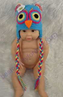 Newborn Baby Boy Girl Owl Hand Crochet Knit Hat Cap Photography Photo Prop K8