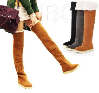 Women's Winter Flat Thigh High Snow Boots Girl's Over Knee Booties School Shoes