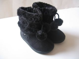 New Baby Toddler Black Pink Beige Hot Pinks Girls Winter Fur Boots Shoes Sz 2 3