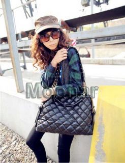 Black Grid Women Lady Shoulder Satchel Purse Handbag Totes Bag Satchel