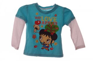 Nickelodeon Ni Hao Kai LAN Girls Toddler Teal Red Apple LS Glitter Shirt 5T New