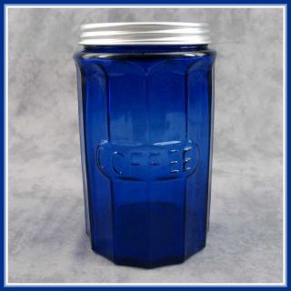 Cobalt Blue Glass Tall Coffee Canister w Metal Lid Column Design
