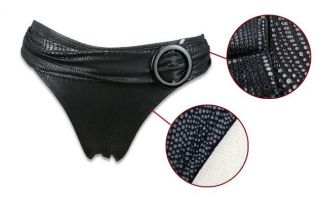 Sz 10 Women Sexy Black Wet Look Halter Bikini Swimwear Bather Snake Skin Buckle