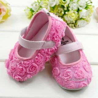 Baby Infant Toddler Pink Rose Flower Girl's Soft Sole Crib Shoes Age 3 12 Month