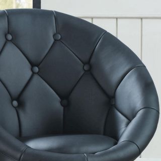 Contemporary Round Tufted Black Faux Black Leather Adjustable Swivel Chair Stool