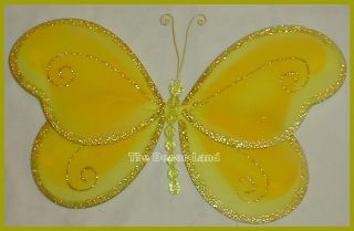 13" Yellow Butterfly Hanging Baby Girls Room Wall Ceiling Bedroom Decorations