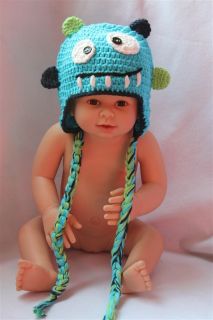 Handmade Blue Dark Blue Monster Animal Baby Child Knit Hat 2 3Year Photo Prop
