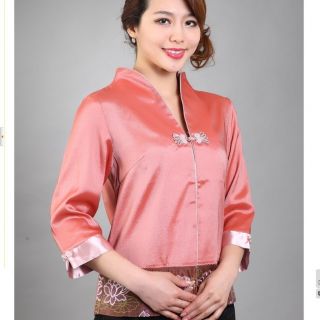 Orange Gray Chinese Women's Silk Satin Top Dress T Shirt Sz M L XL 2XL 3XL