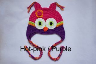 Cute Gorgeous Baby Newborn Toddler Owl Hat Beanie New Hot Pink Purple Handmade