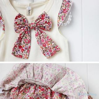 Baby Culottes 2pcs Flowers Bow Knot Tops Ruffle Outfits Toddlers Girls Size 0 3Y