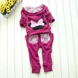 Girls Mickey Tracksuit Lace Bow Hooded Top Bottoms Outfit Hoodie Party Top Baby