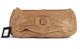 Lamb Taupe Brown Turnlock Pieced Leather Clutch Purse Bag Gwen Stefani $295