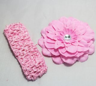 Crochet Headbands with Pink Chrysanthemum Clips Hair Bow Headband Baby Girl