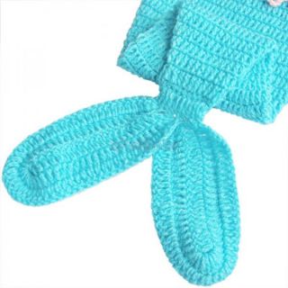 3pcs Baby Girls Blue Mermaid Tail Headband Crochet Knit Sets Costume 0 12 Months