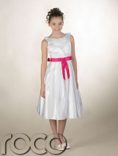 Girls White Dress with Hot Pink Waistband Wedding Flowergril Communion Dresses