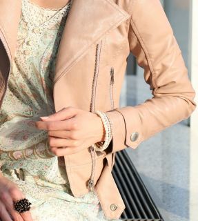 New Womens Slim Faux Leather Korean Fashion Jacket Coat XS s K006
