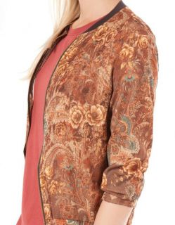 Womens Fashion Crewneck Flower Print Long Sleeve Slim Blazer Coat Jacket B4014