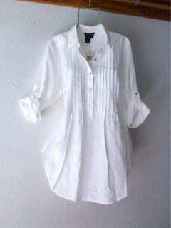 New $88 Max Studio Long White Ivory Linen Tunic Shirt Blouse Top 8 10 M Medium