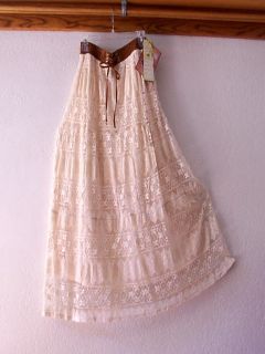 New Lapis Long Beige Vintage Antique Lace Dress Peasant Maxi Skirt 16 18 14 XL
