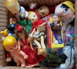 Vintage Mixed Lot of 75 Toys Dolls Disney John Deere Ertl More