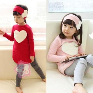 Girls Heart Top Dress Kids Leggings Pants Headband Costume 3pc Outfit 1 6 Years