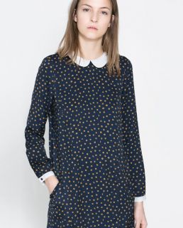 Womens European Fashion Doll Collar Dot Print Long Sleeve Mini Dress B4102