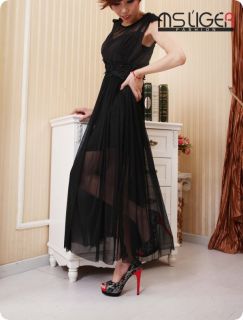 New Womens European Fashion Sexy Gauze Long Sleeveless Dress 2 Colors E831C