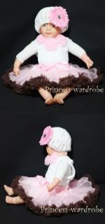 Baby Light Pink Brown Pettiskirt and Pink Top Set 3 12M