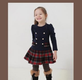 Hot Preppy Style Baby Girls Lattice Fleece Pleated Princess Skirts Formal Dress