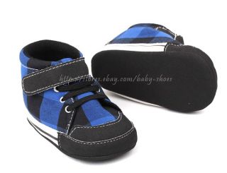 Blue Black Plaid Baby Boy Walking Shoes Baseball Boot Size 3 6 6 12 12 18 Mos