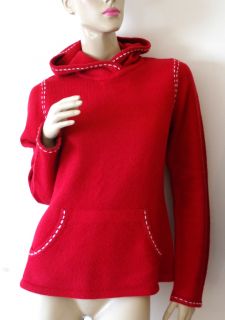 Ann Taylor Loft Size M Hoodie Sweater Red White Stitching Wool Blend Med M