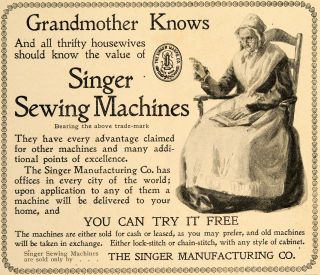 1897 Ad Grandmother Singer Sewing Machine Rocking Chair