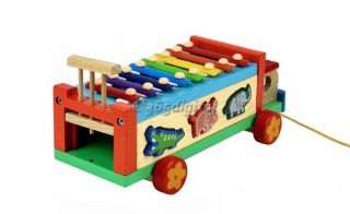 Wooden Baby's Toy Musical Educational Game Animal Pull A Long Car Xylophone