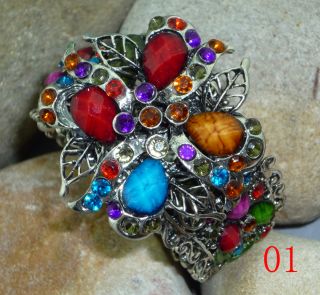 New Fashion Rhinestone Crystal Flower Vintage Style Cuff Bangle Bracelet Hot S98
