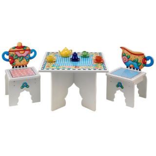 Mary Engelbreit Colorful Wooden Children's Tea Time Table Chairs Kid's Gift
