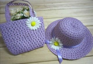 Sweet Baby Children Girl 's Flower Straw Bag Straw Hat Set