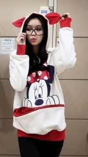 Women's Men's Girls Vivi Lovely Mickey Minnie Mouse Ear Hoodie Zip Up Sweatshirt