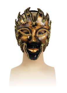 Glazed Full Face Mask Black Gold Greek Venetian Masquerade Prom Fancy Dress